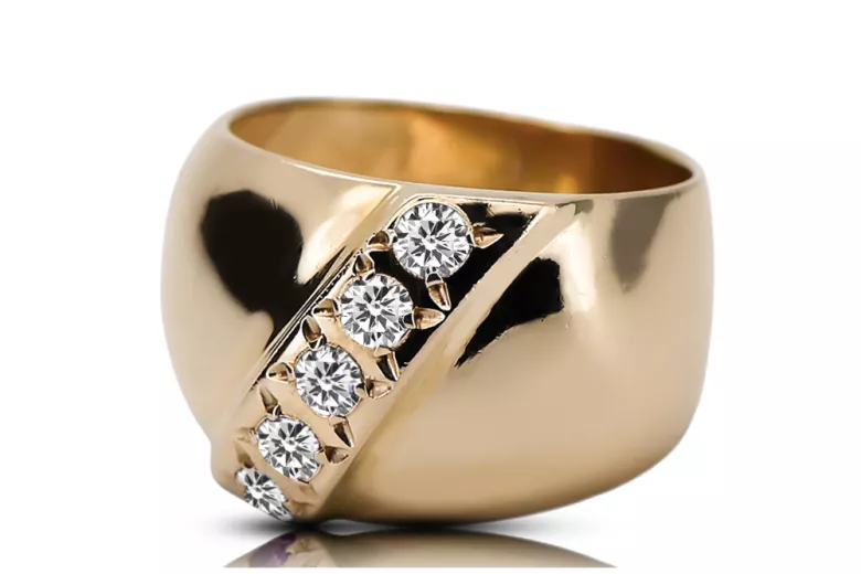 Or jaune 14 carats Zircon Anneau Style vintage vrc036y